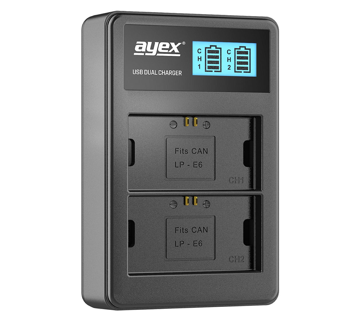 ayex Power Set mit 2x LP-E6N Akku für Canon + 1x USB Dual Ladegerät für zB EOS R 80D