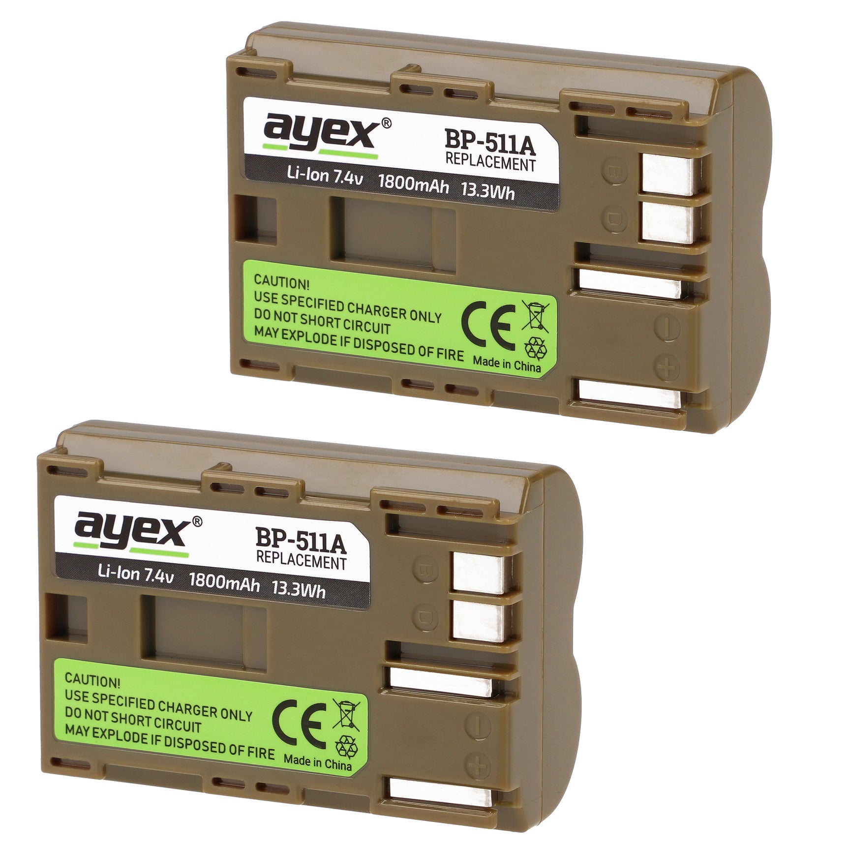 ayex Power Set mit 2x BP-511A Akku + 1x USB Dual Ladegerät für z.B. Canon 300D 50D 1D D60