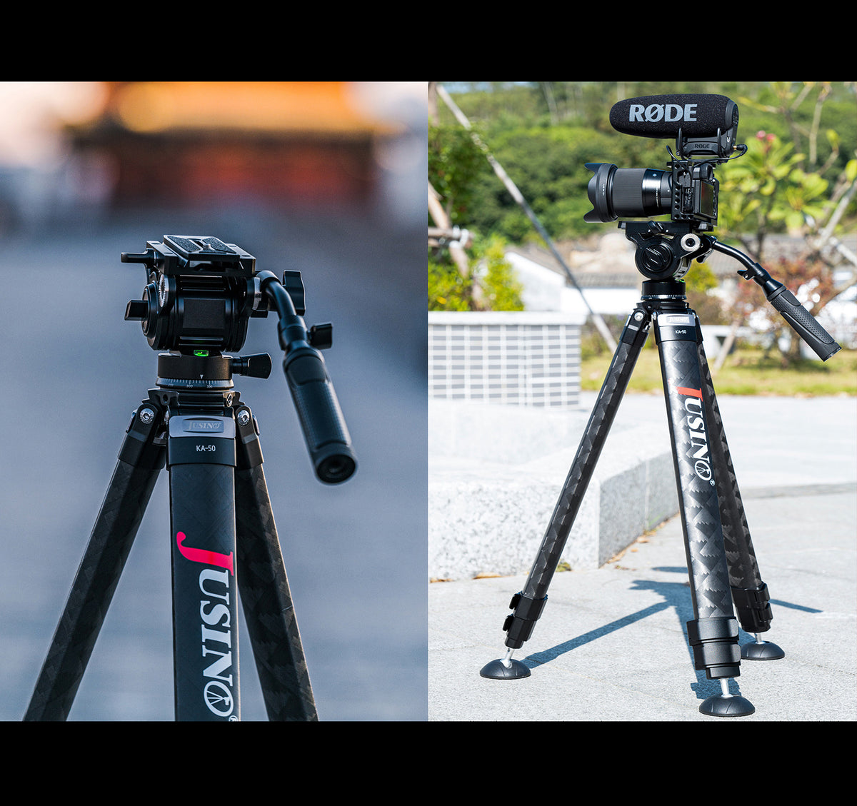 JUSINO Karbon Profi-Videostativ Tripod bis 130cm 18kg belastbar Transporttasche KA-50