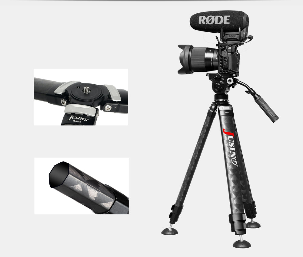 JUSINO Karbon Profi-Videostativ Tripod bis 130cm 18kg belastbar Transporttasche KA-50