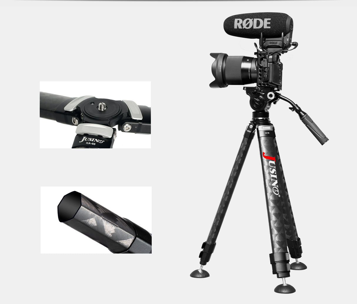 JUSINO Karbon Profi-Videostativ Tripod bis 130cm 18kg belastbar Transporttasche KA-50
