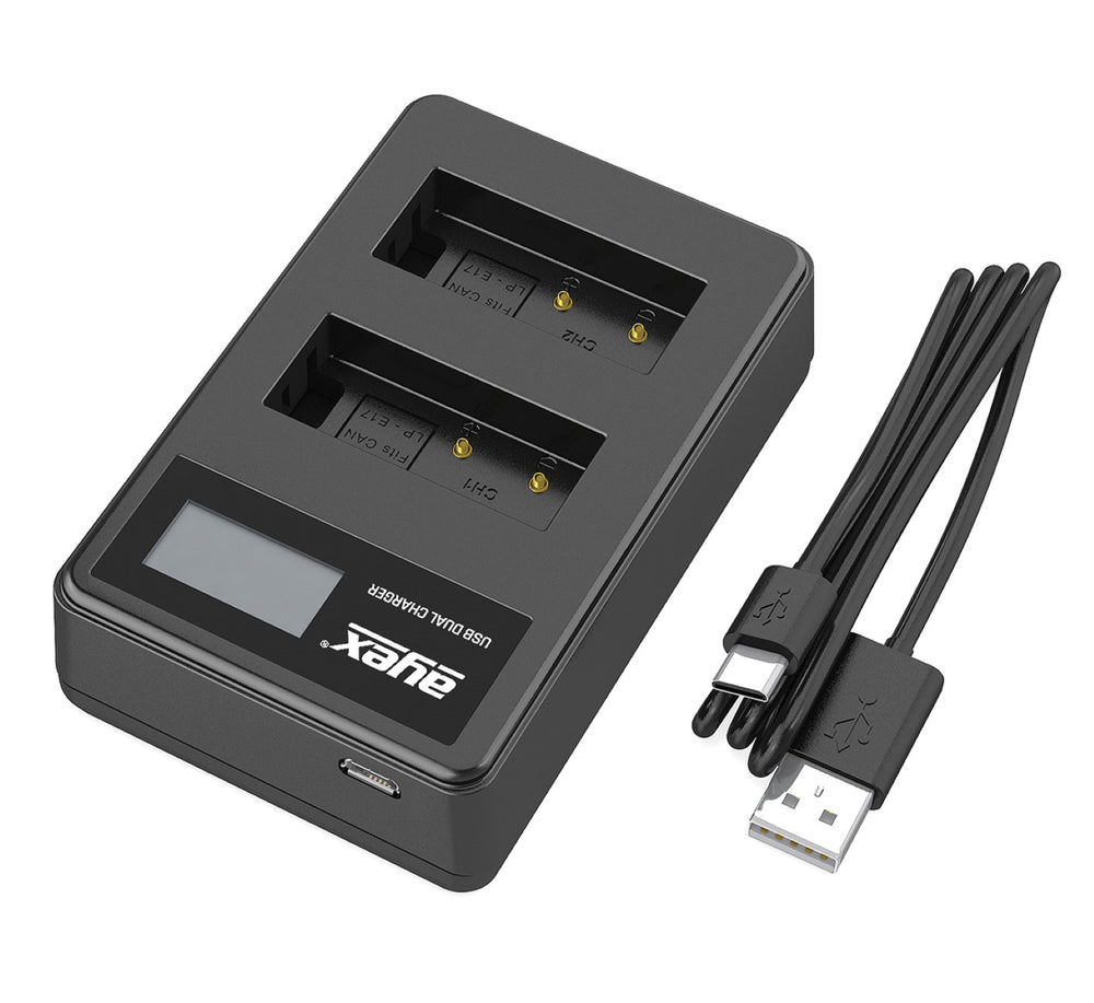 USB Dual Ladegerät für Canon LP-E17 Akkus beleuchtetes Display Ladestandanzeige