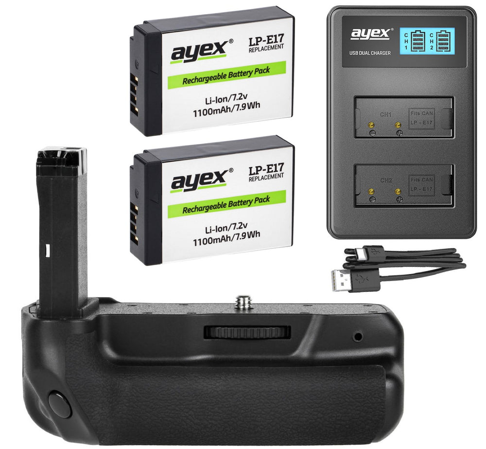 Batteriegriff Set für Canon EOS 800D 77D 9000D Kiss X9i Rebel T9i + 2x LP-E17 Akku + 1x USB Dual Ladegerät
