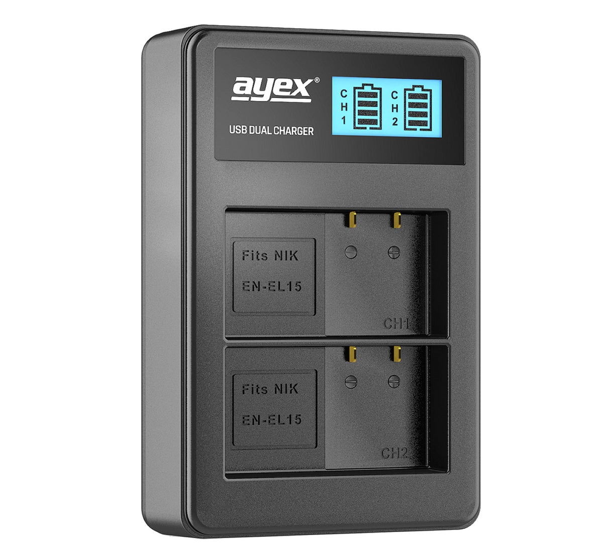 ayex Power Set mit 2x EN-EL15B Akku für Nikon + 1x USB Dual Ladegerät