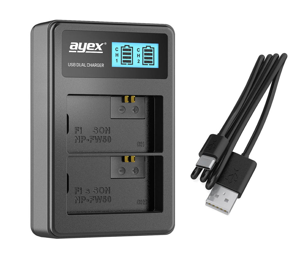 Batteriegriff Set für Sony Alpha A6300 A6000 + 2x NP-FW50 Akku + 1x USB Dual Ladegerät