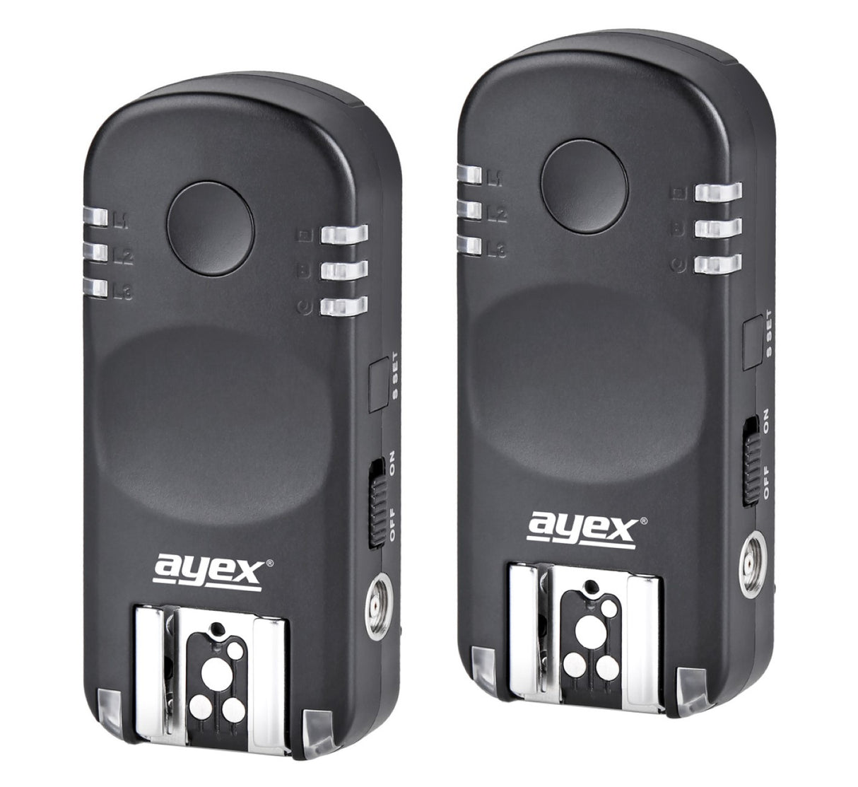 ayex Funk Blitzauslöser und Kamera-Fernauslöser für Canon EOS und Powershot, Blitz- & Kameraauslöser Set mit 2 Transceivern AX-BA1