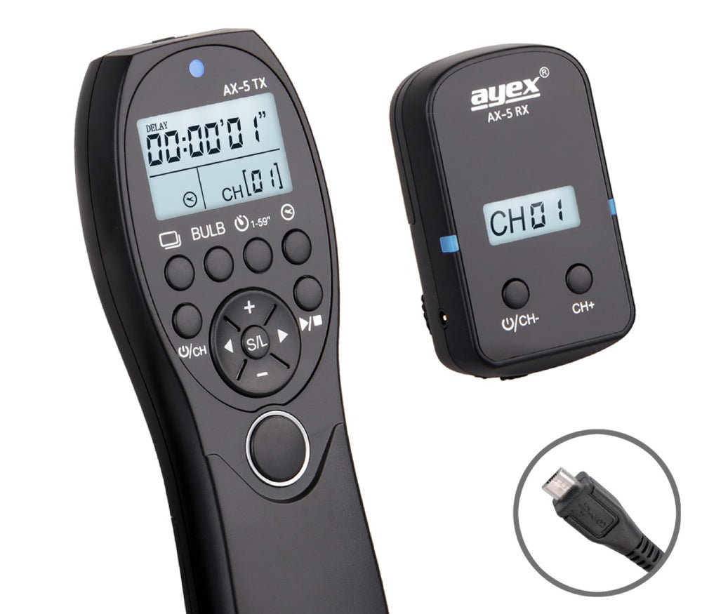 Funk Timer Fernauslöser AX-5 RR90 zB Fujifilm XT10 X-M1 X-A3 X-A10 Serie Bulb Delay Fokussieren