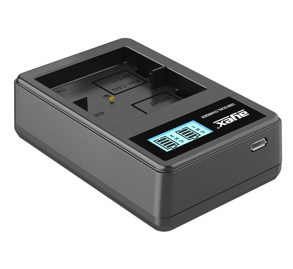 USB Dual Ladegerät für Canon BP-511A Akkus beleuchtetes Display Ladestandanzeige