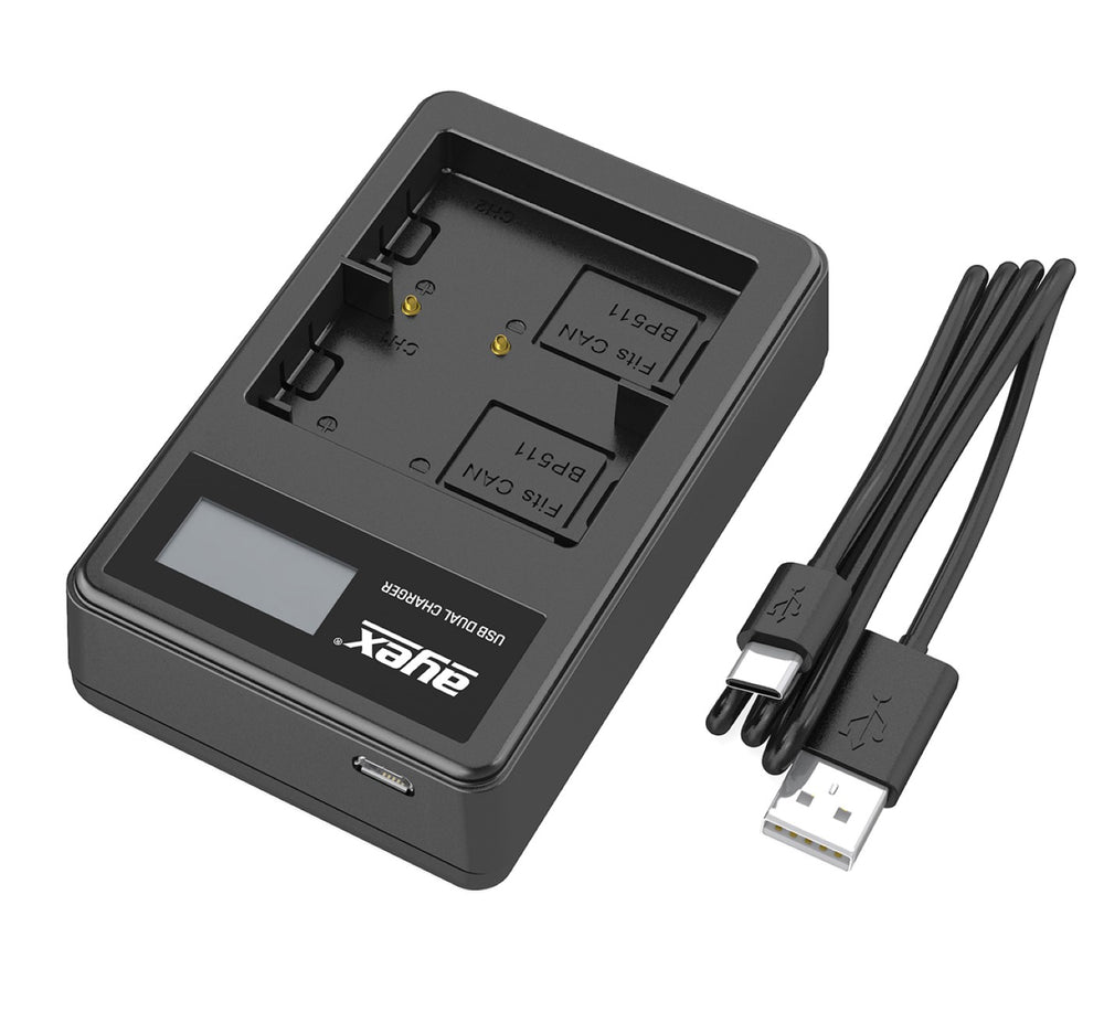USB Dual Ladegerät für Canon BP-511A Akkus beleuchtetes Display Ladestandanzeige