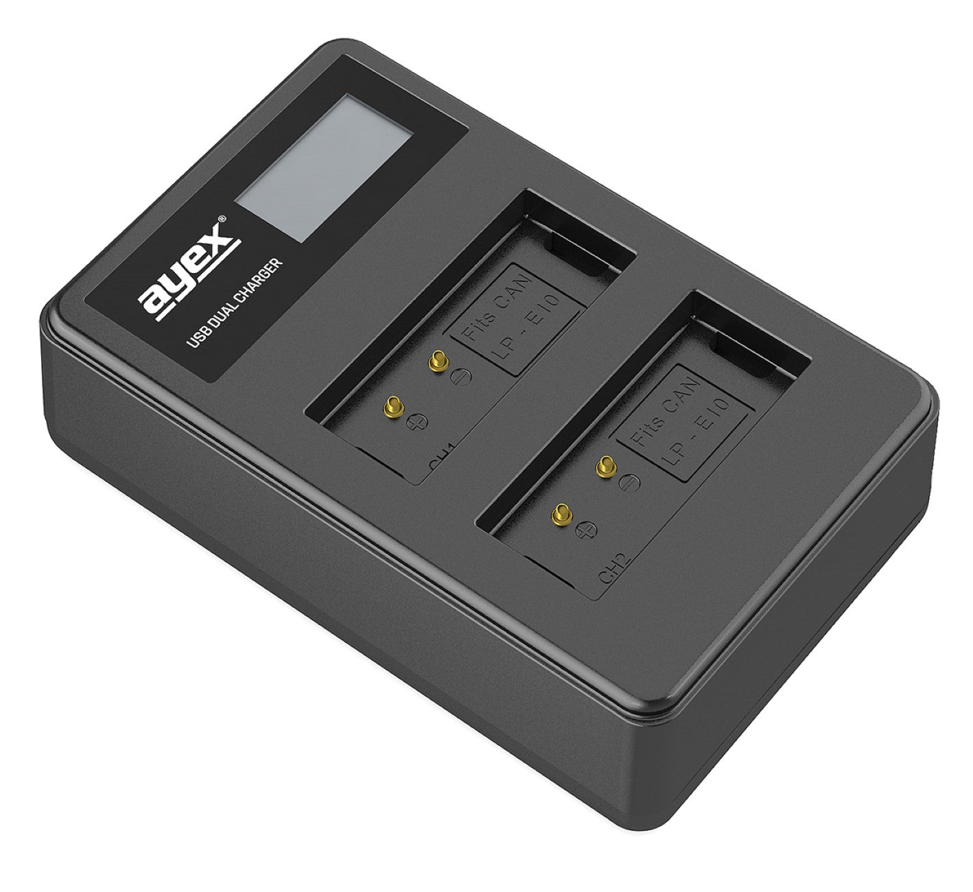 USB Dual Ladegerät für Canon LP-E10 Akkus beleuchtetes Display Ladestandanzeige
