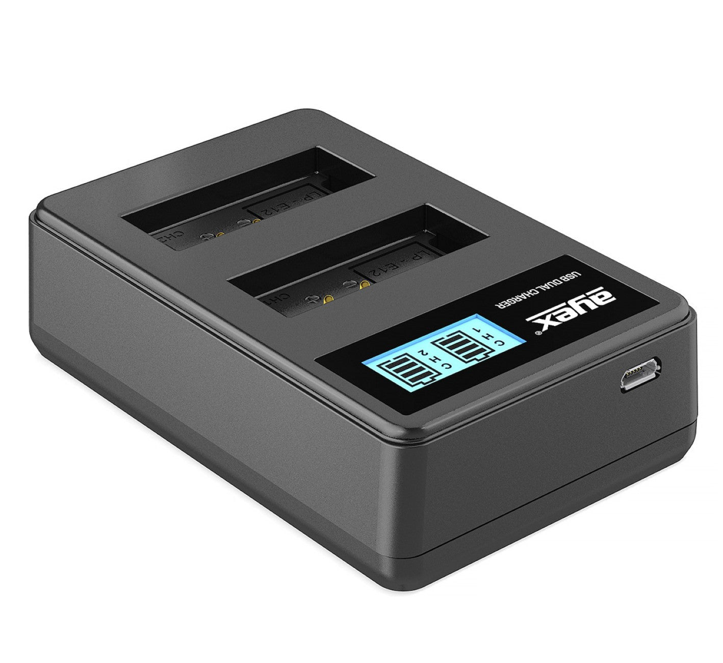 USB Dual Ladegerät für Canon LP-E12 Akkus beleuchtetes Display Ladestandanzeige