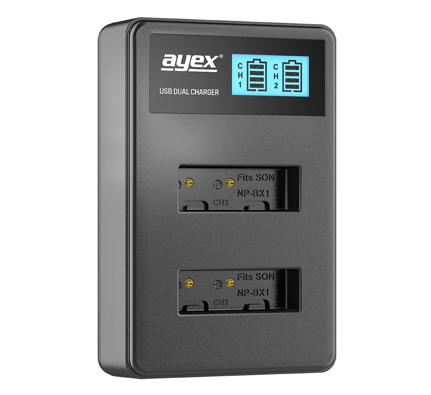 USB Dual Ladegerät für Sony NP-BX1 Akkus beleuchtetes Display Ladestandanzeige