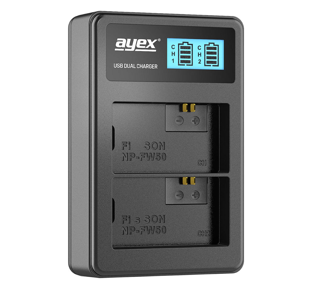 ayex Power Set mit 2x NP-FW50 Akku für Sony + 1x USB Dual Ladegerät