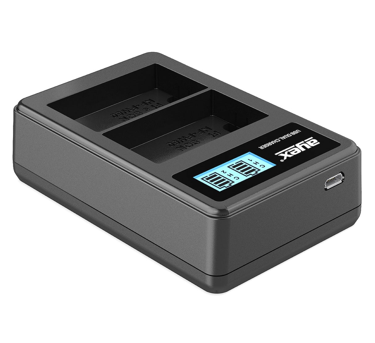 USB Dual Ladegerät für Sony NP-FW50 Akkus beleuchtetes Display Ladestandanzeige