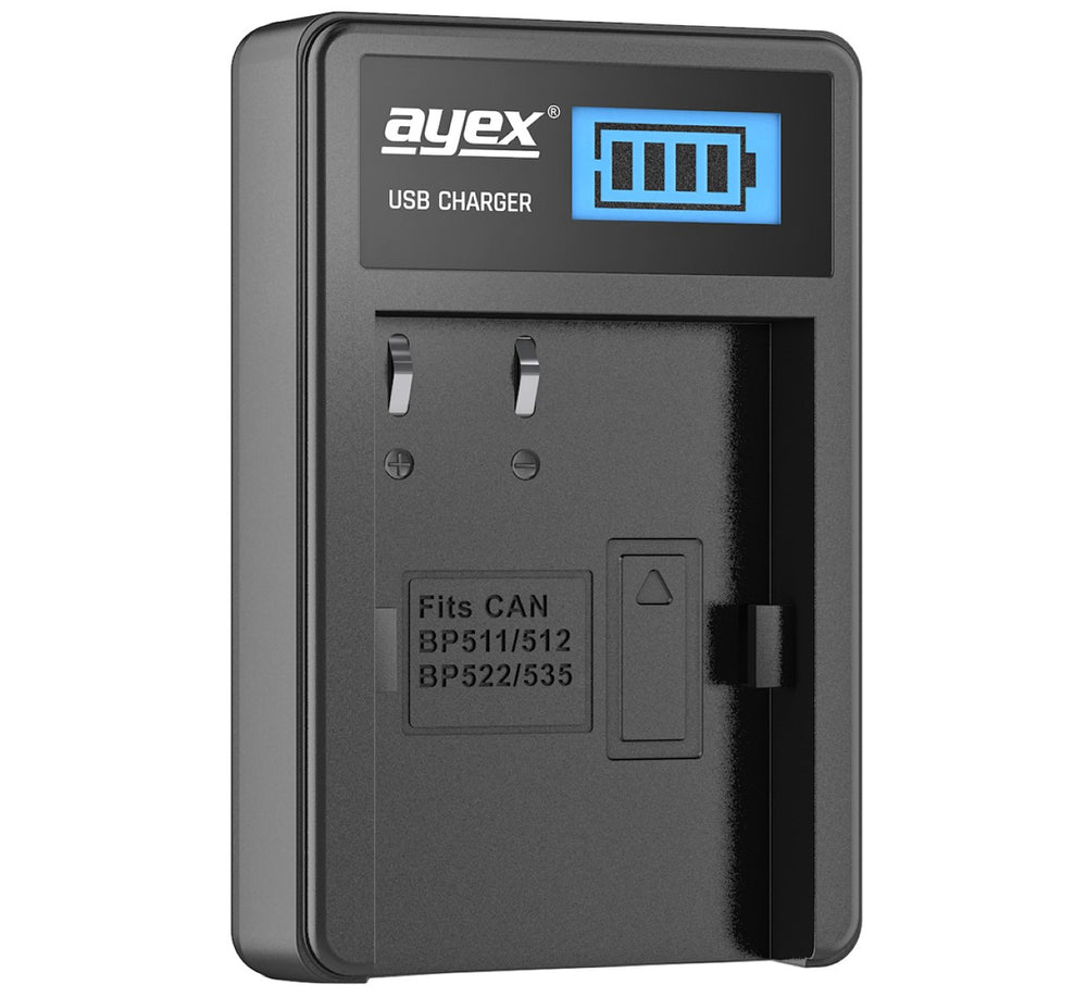 USB Ladegerät für Canon BP-511A Akkus beleuchtetes Display Ladestandanzeige