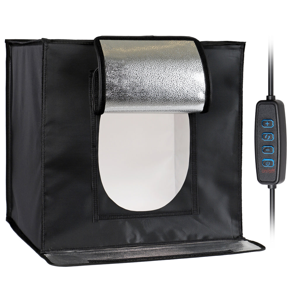 ayex Fotostudio Set Foto Box mit LED Licht und Hintergrund-Folie, optimal für Produktfotografie