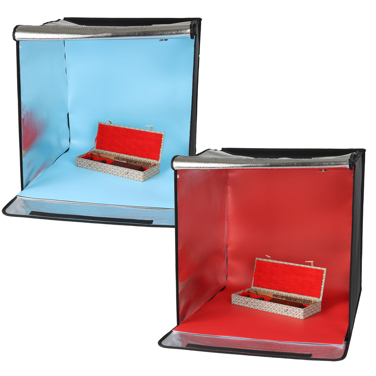 ayex Fotostudio Set Foto Box mit LED Licht und Hintergrund-Folie, optimal für Produktfotografie