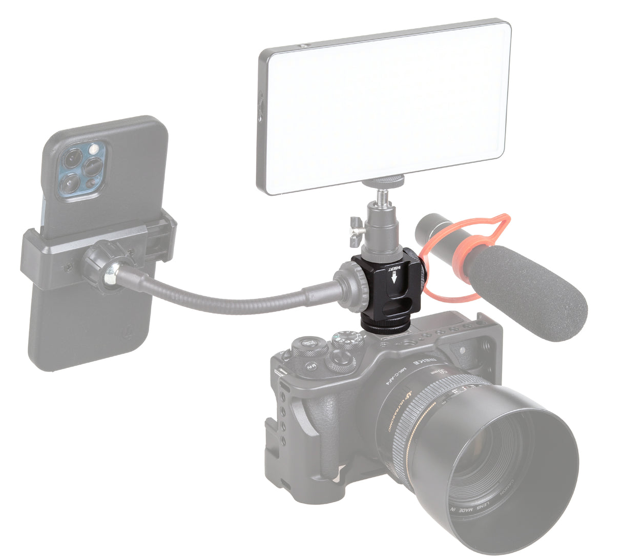 Rotierbarer Vierkopf-Multifunktions Cold-Shoe-Adapter 1/4 Zoll eingebaute Rücklaufsperre für Blitzlichte Monitore Mikrofone