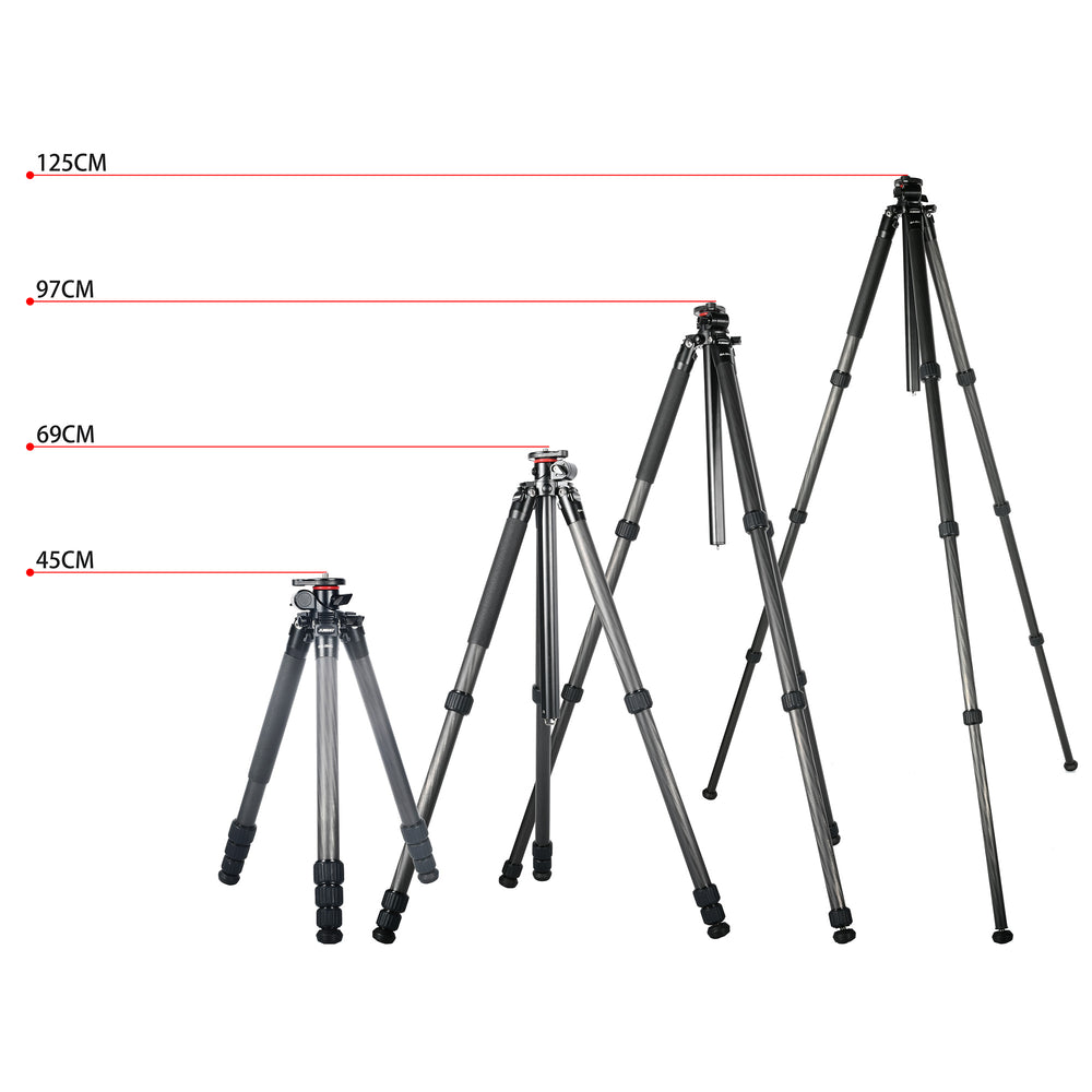 JUSINO Flexibles leichtes Karbon-Stativ + Profi Kugelkopf max. 170cm entfernbare Mittelsäule