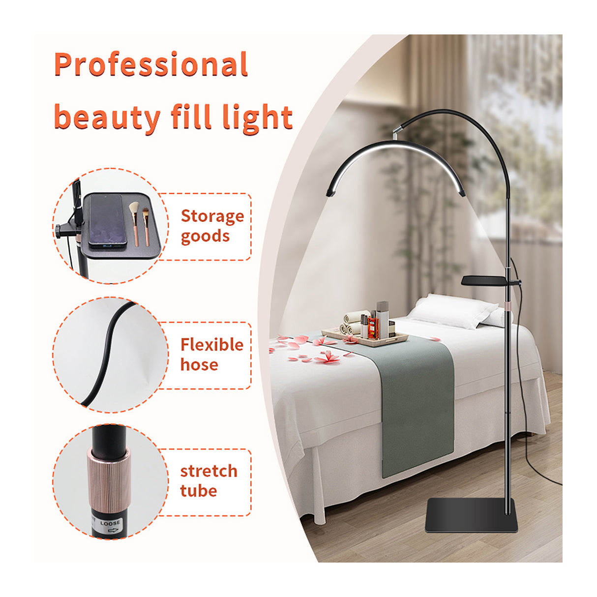 LED Beauty Stehlampe – 36W, höhenverstellbar & dimmbar Weiß oder Schwarz