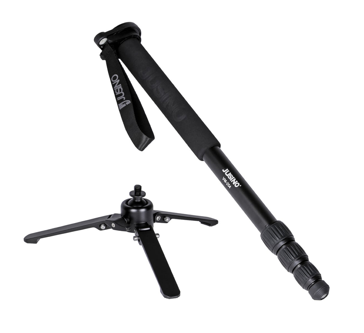 JUSINO Alu Monopod abnehmbarer Fuß Tischstativ Schnelldrehverschlüsse bis 153cm 6kg
