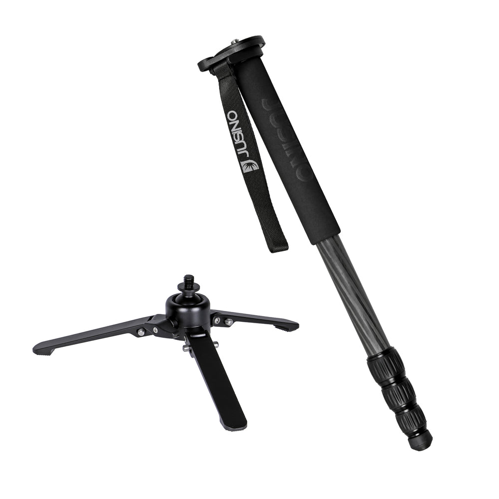 JUSINO Karbon Monopod mit abnehmbarem Fuß/Tischstativ Schnelldrehverschlüsse bis 153cm/6kg VM-254C