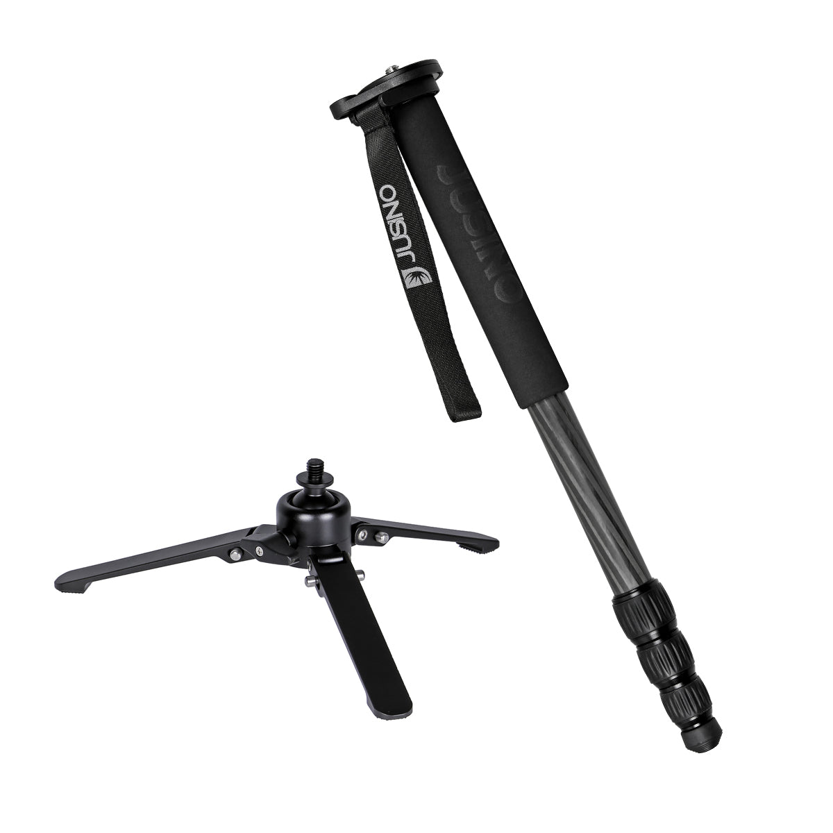 JUSINO Karbon Monopod mit abnehmbarem Fuß/Tischstativ Schnelldrehverschlüsse bis 153cm/6kg VM-254C