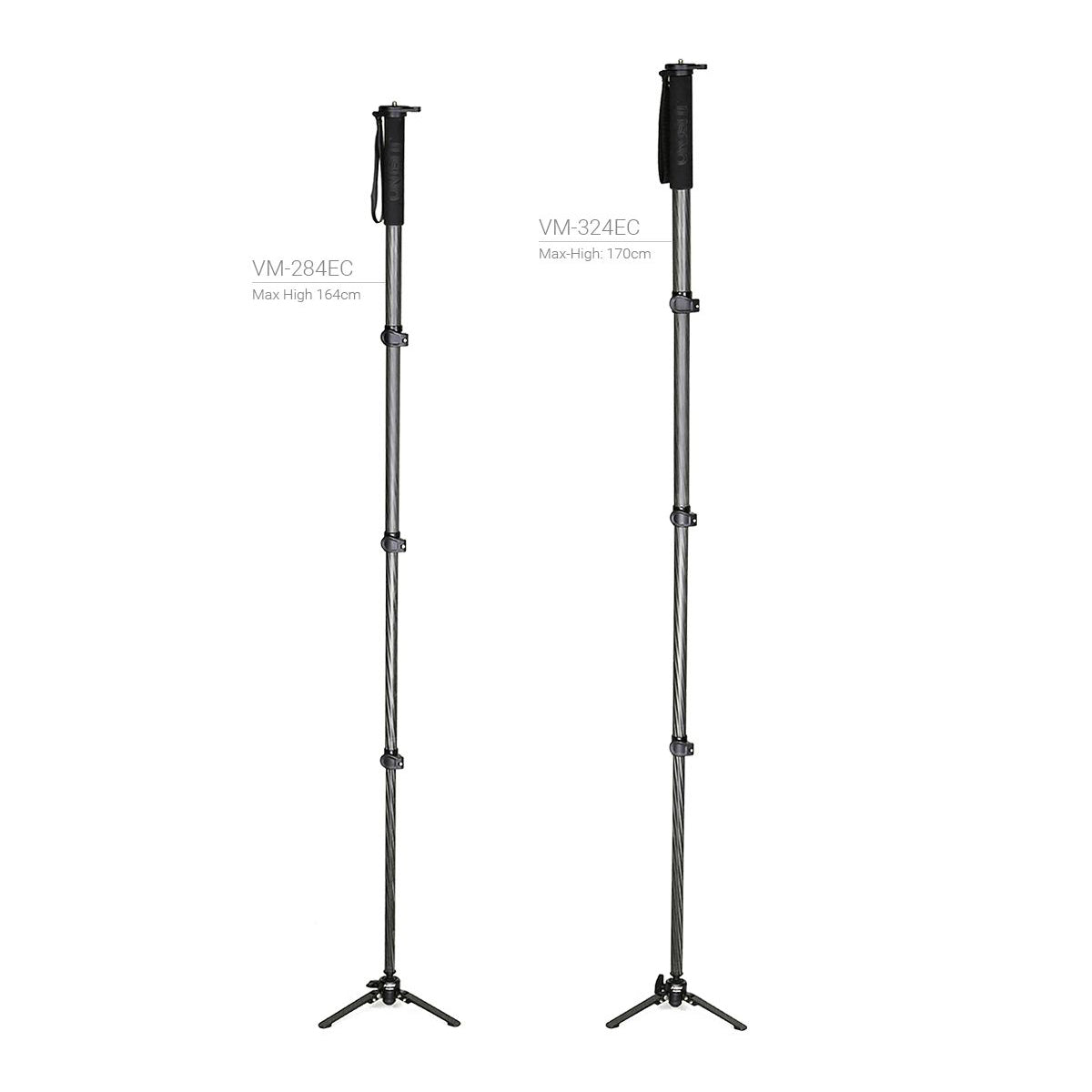 JUSINO Karbon Monopod mit abnehmbarem Fuß/Tischstativ Schnelldrehverschlüsse bis 153cm/6kg VM-254C