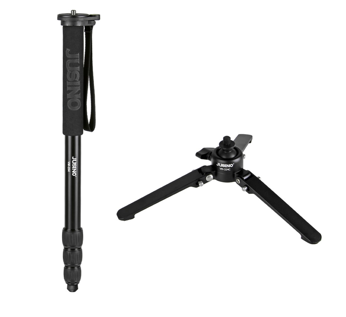 JUSINO Aluminium-Monopod mit abnehmbarem Fuß Tischstativ Schnelldrehverschlüsse bis 164cm 10kg VM-284