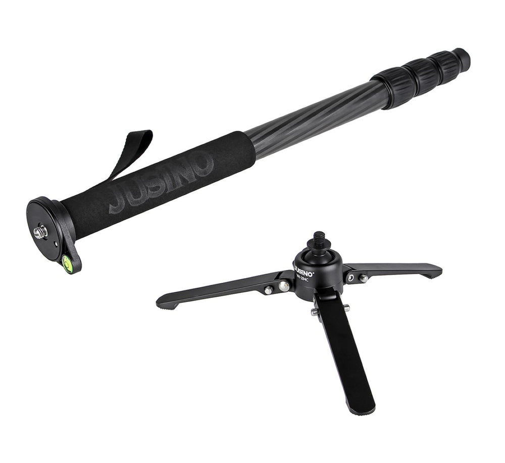 JUSINO Karbon Monopod Standspinne Tischstativ-Funktion bis 164cm 10kg Schnellspann-Clips VM-284C