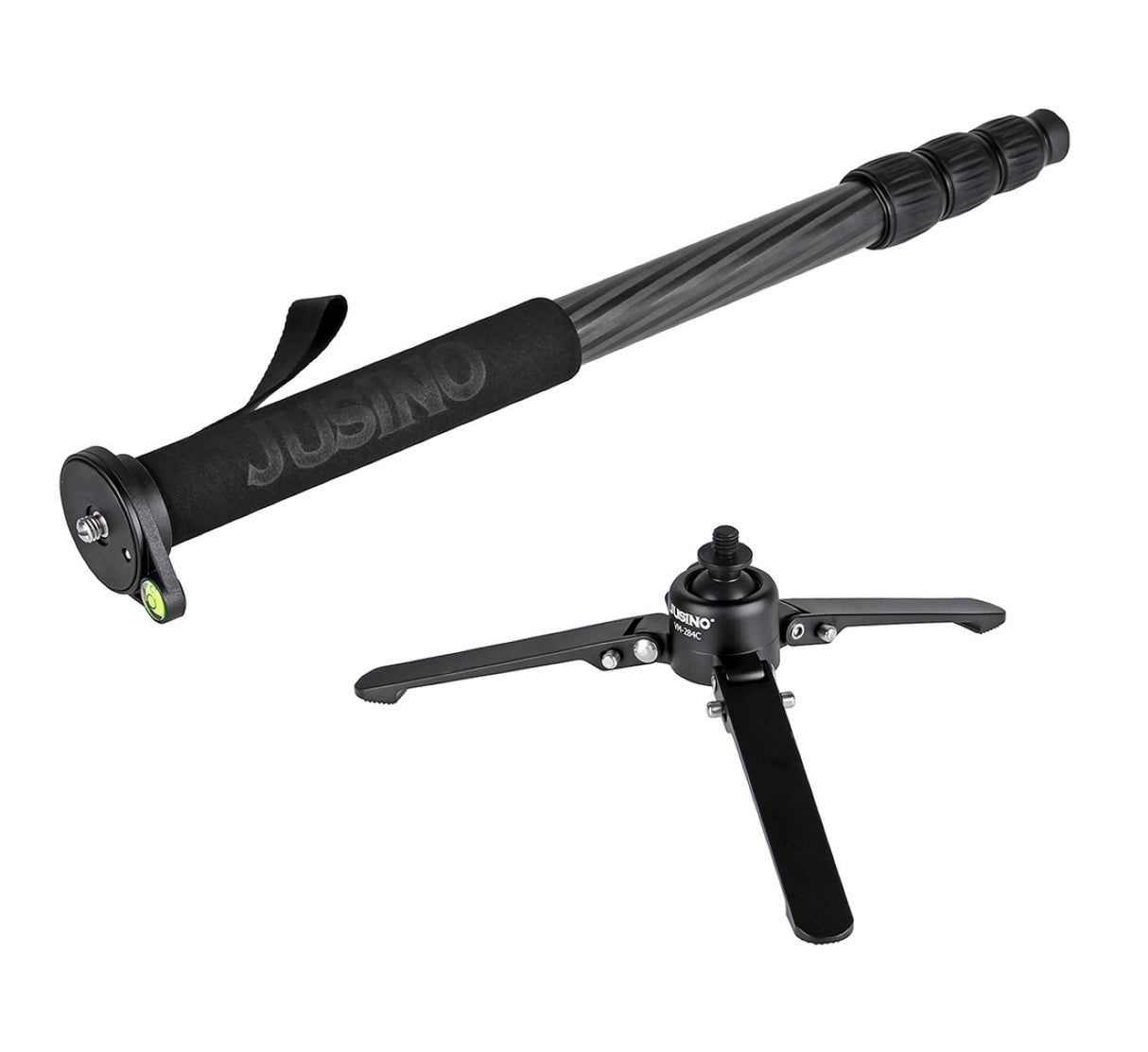 JUSINO Karbon Monopod Standspinne Tischstativ-Funktion bis 164cm 10kg Schnellspann-Clips VM-284C