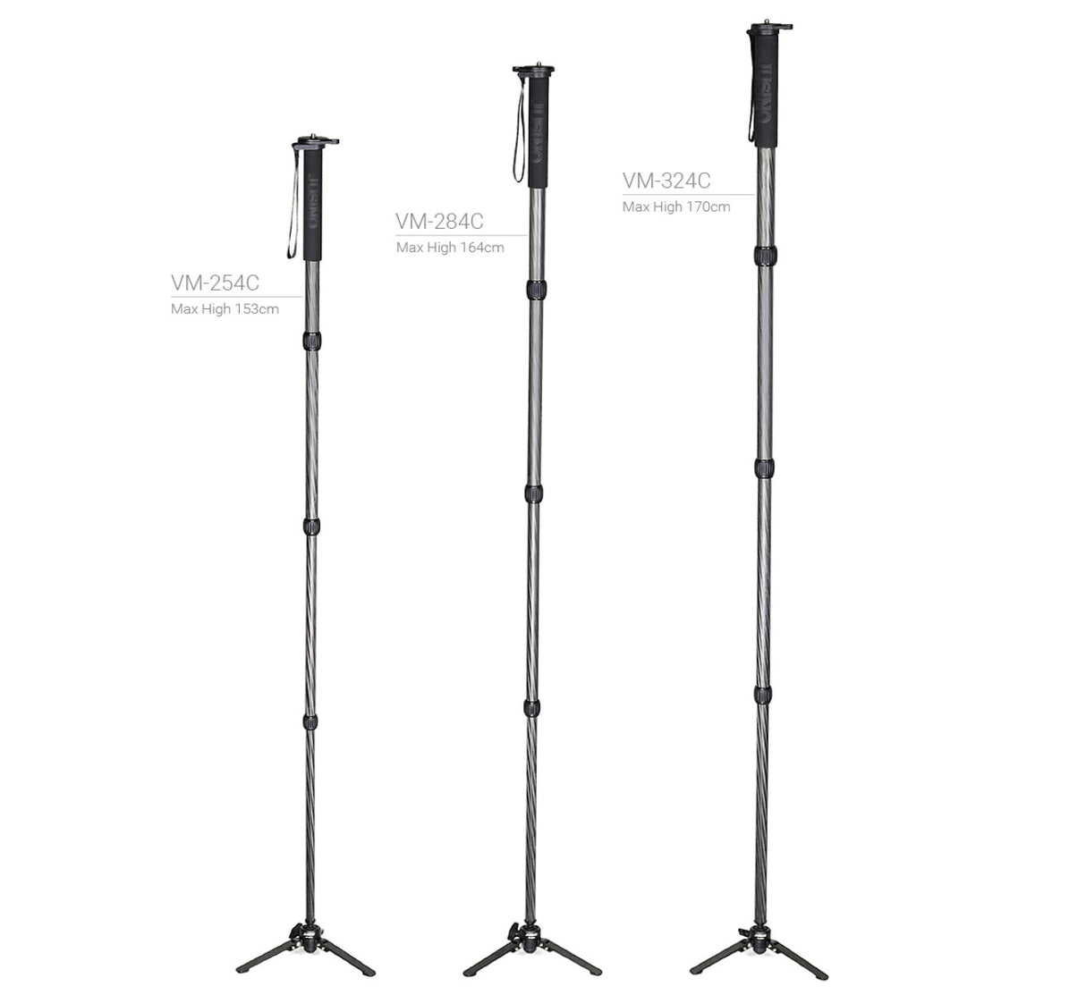 JUSINO Karbon Monopod Standspinne Tischstativ-Funktion bis 164cm 10kg Schnellspann-Clips VM-284C