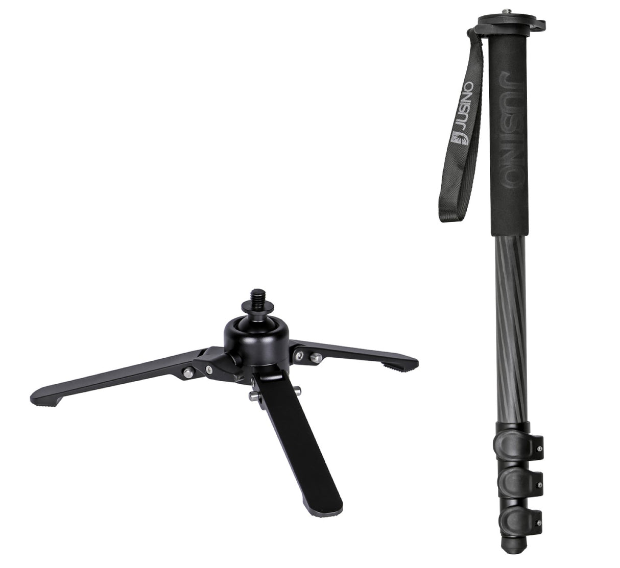 JUSINO Carbon Monopod mit abnehmbarem Fuß/Tischstativ Schnellspann-Clips bis 164cm/10kg VM-284EC