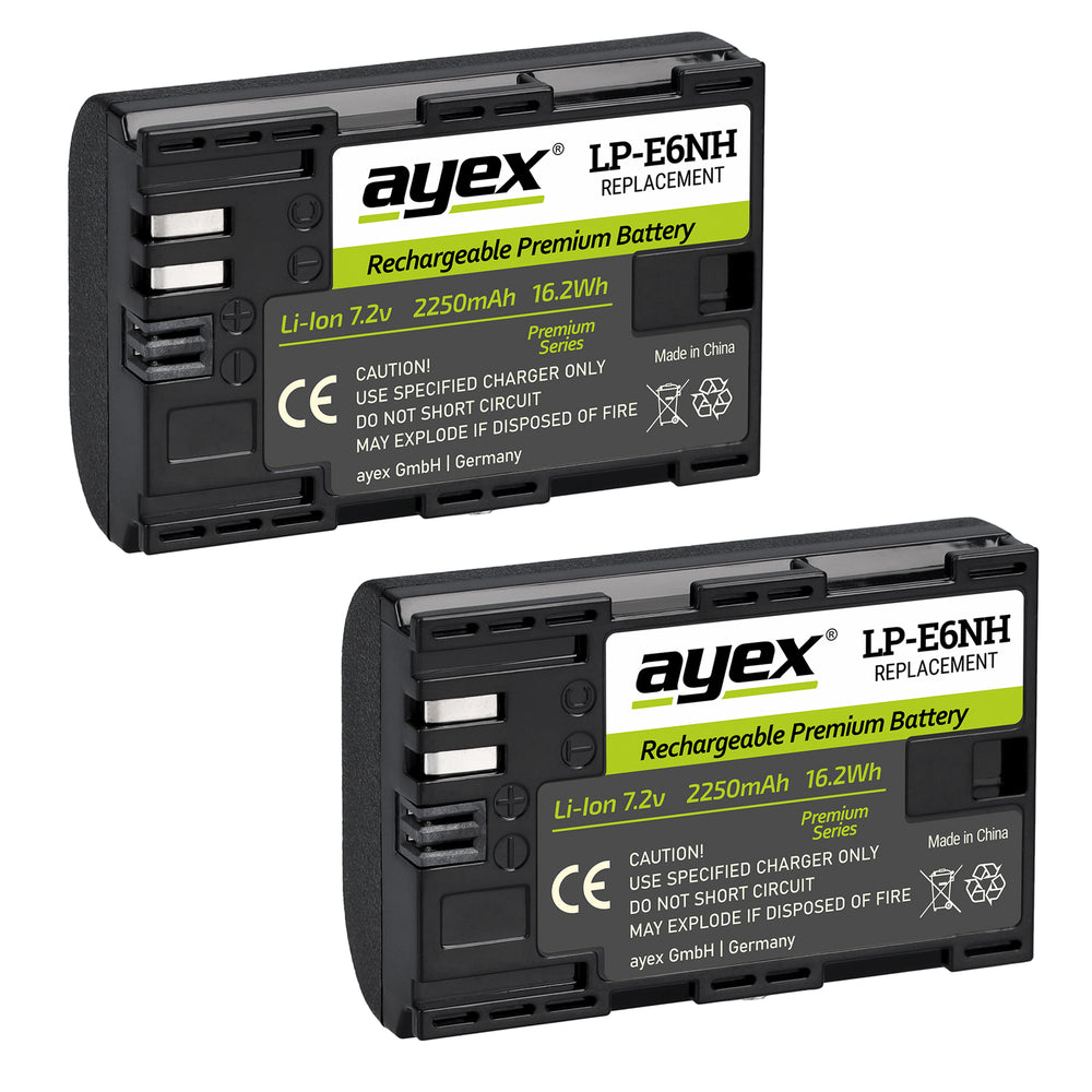LP-E6NH Premium Akku 2 Stück für Canon Kameras wie EOS R Leistungsstark lange Laufzeit 2250mAh