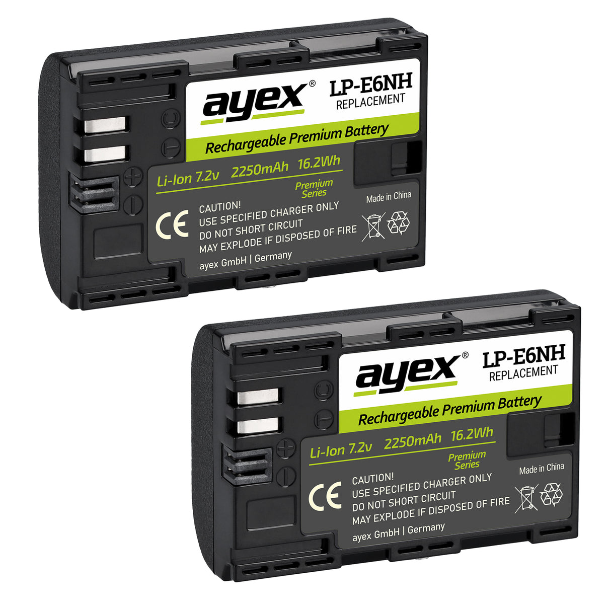 LP-E6NH Premium Akku 2 Stück für Canon Kameras wie EOS R Leistungsstark lange Laufzeit 2250mAh