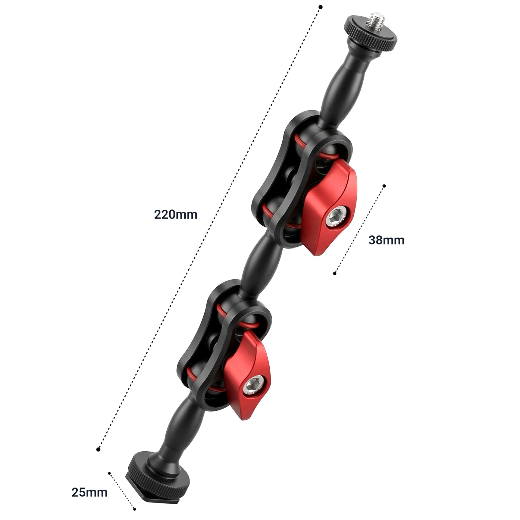 ayex Magic Arm 220mm Doppel Gelenkarm mit 1/4 Zoll Schraube verstellbarer Kamera Zubehör Arm für LED Licht, Monitor, Mikrofon