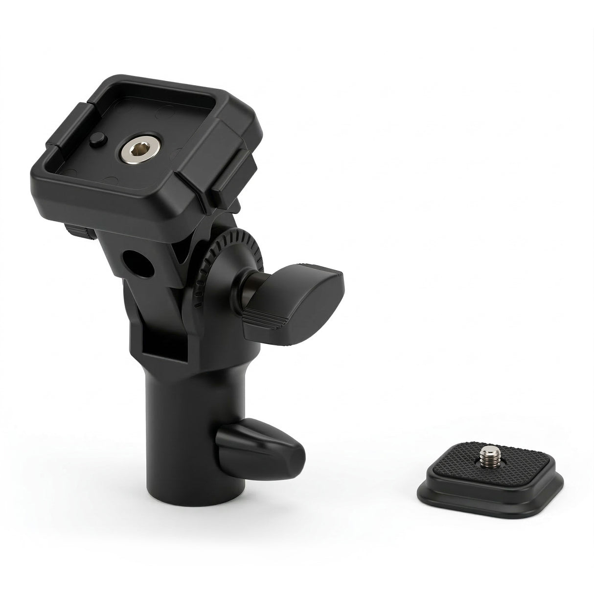 Lampenstativ Adapter mit Schnellwechselplatte – Neigekopf mit Schirmhalter für Blitz, LED-Licht und Kamera