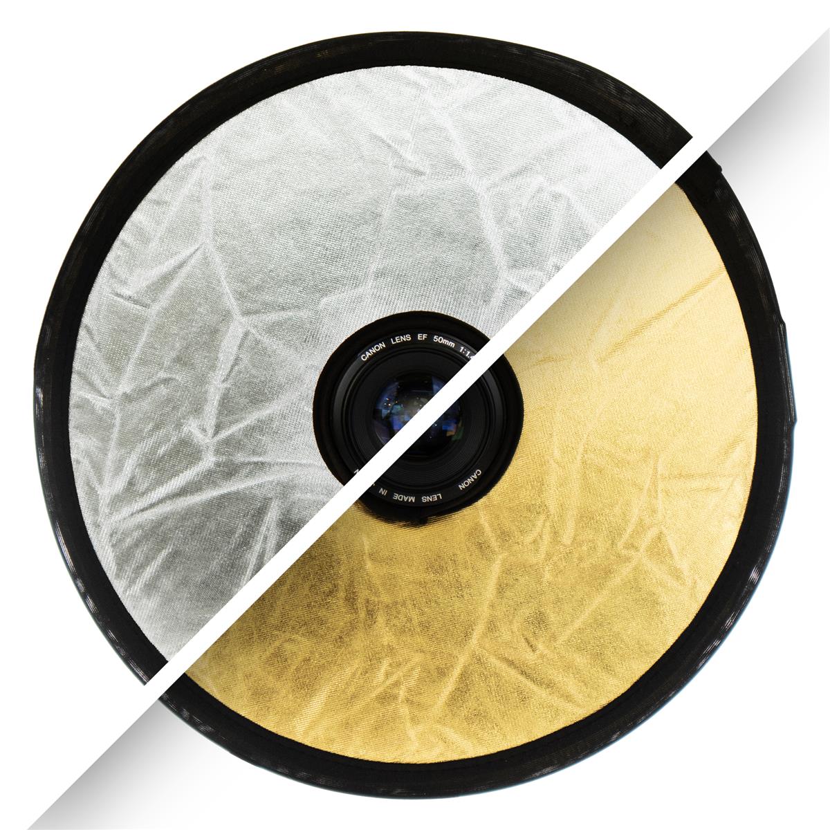 2in1 Faltreflektor Mount Lichtreflektor rund mit Objektivöffnung Gold/Silber 30cm