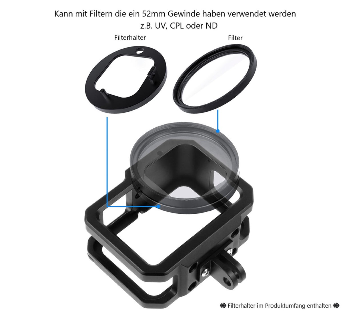 Schutzgehäuse Schutzrahmen Cage Passend für GoPro Hero 9 10 & 11 2 Hot-Shoe-Anschlüsse Schieberahmen Aluminium