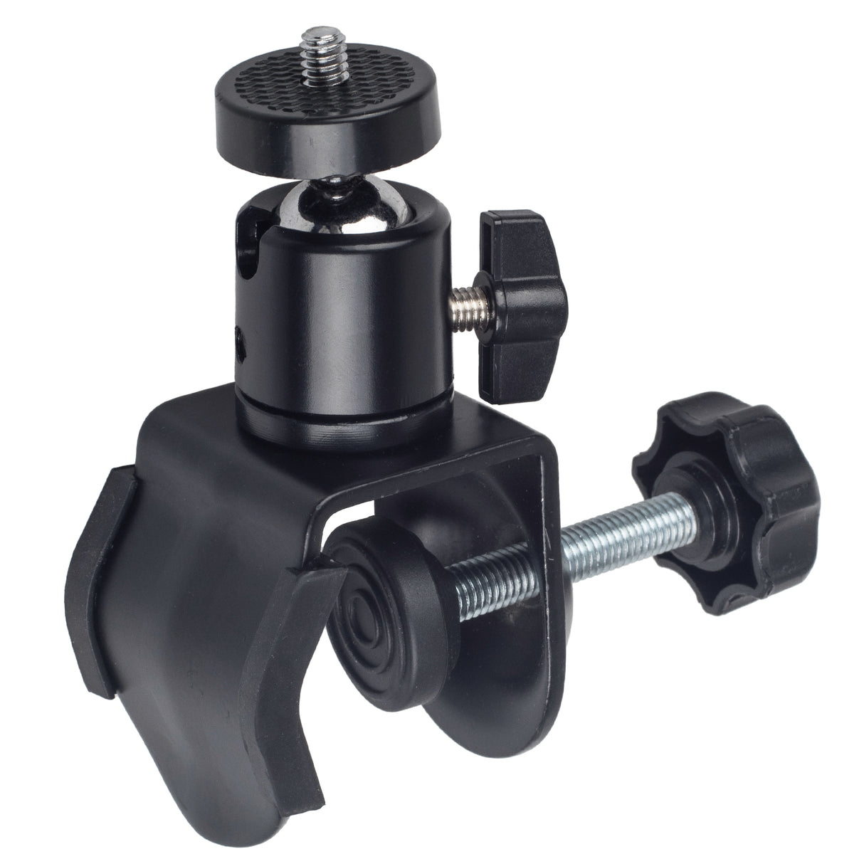 Stativklemme mit Kugelkopf & drehbaren 1/4 Zoll Mount bis 4 cm Rohrdurchmesser gummiert