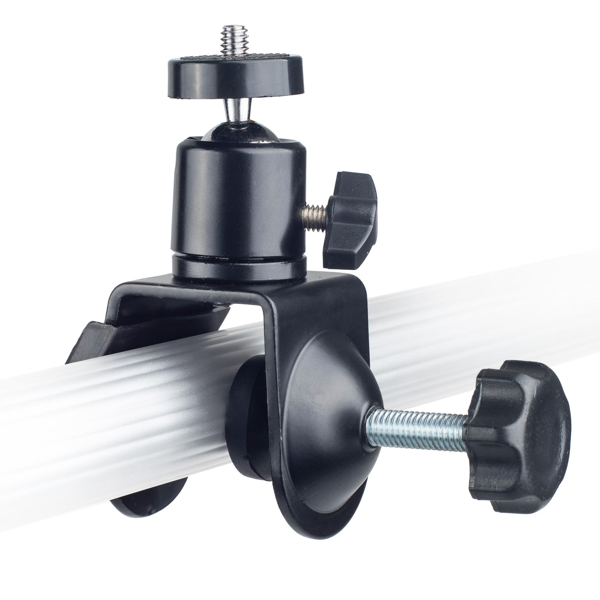 Stativklemme mit Kugelkopf & drehbaren 1/4 Zoll Mount bis 4 cm Rohrdurchmesser gummiert