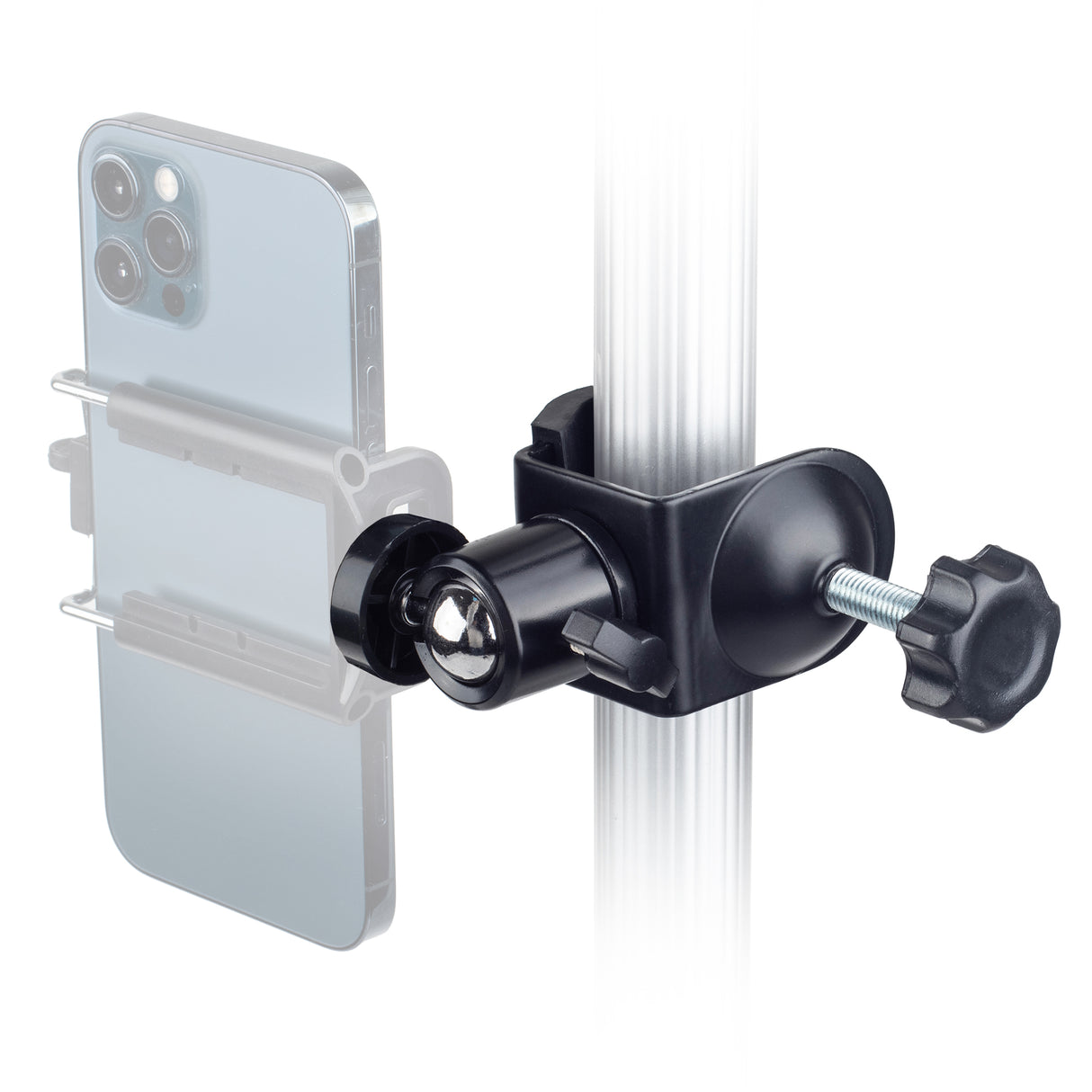 Stativklemme mit Kugelkopf & drehbaren 1/4 Zoll Mount bis 4 cm Rohrdurchmesser gummiert