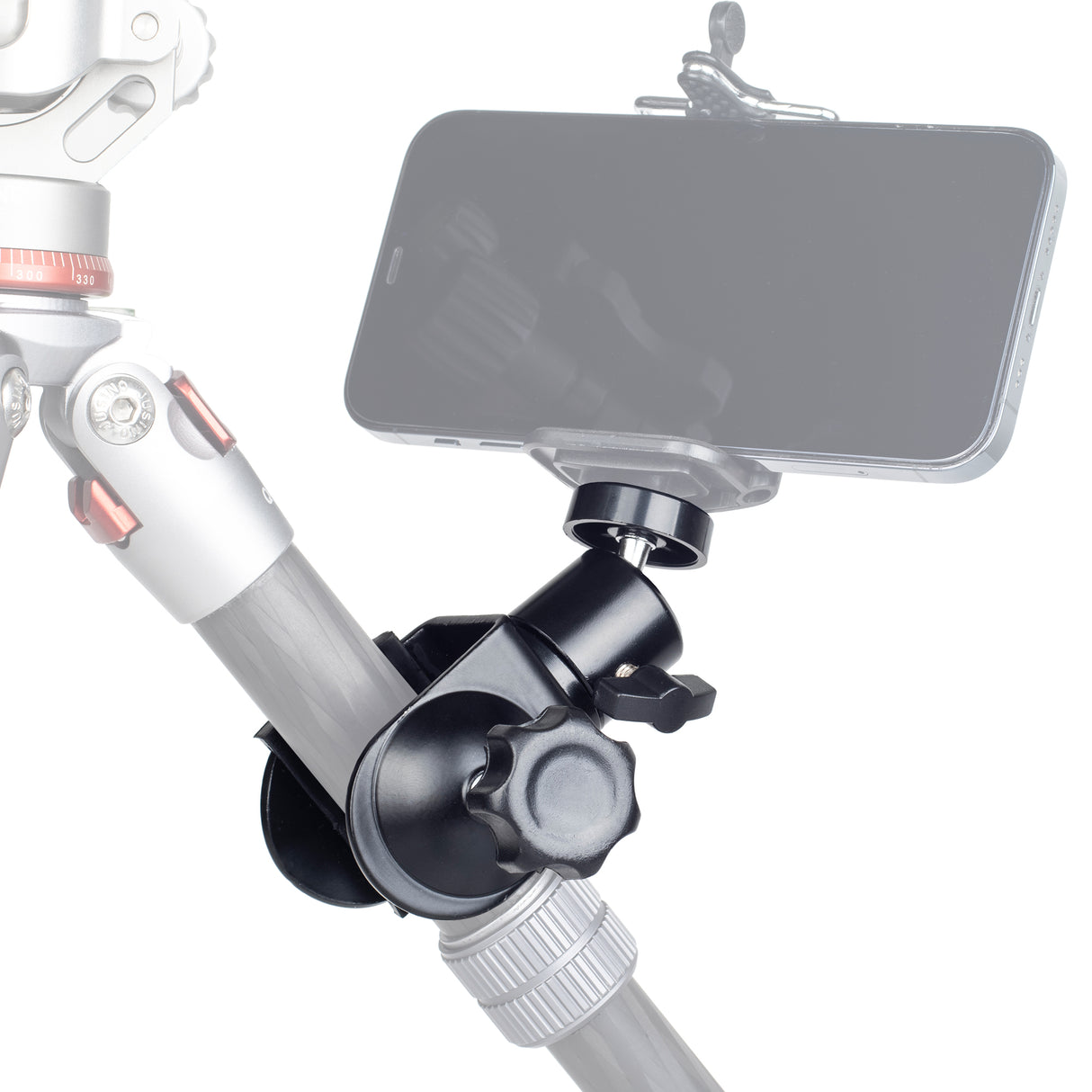 Stativklemme mit Kugelkopf & drehbaren 1/4 Zoll Mount bis 4 cm Rohrdurchmesser gummiert