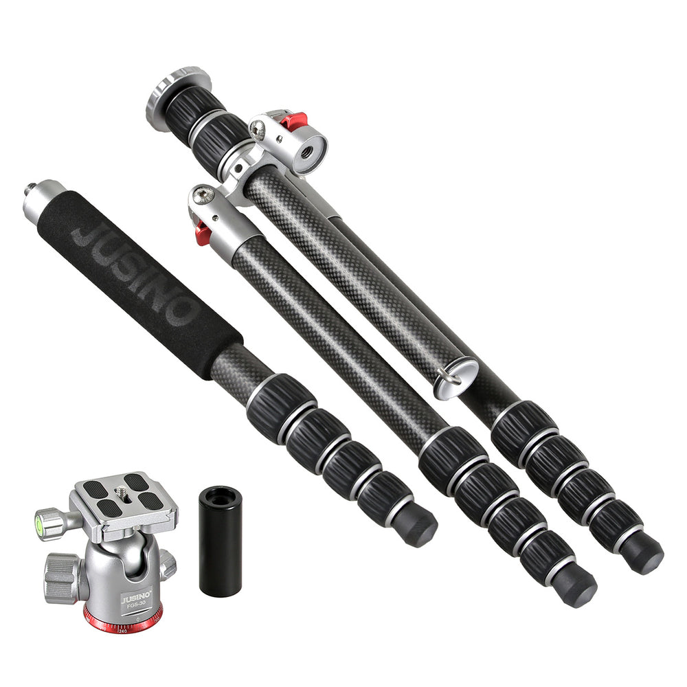 JUSINO Vielseitiges Karbon Tripod mit Monopod-Funktion bis 158cm 8kg + Kugelkopf TK-2535C FGS-30