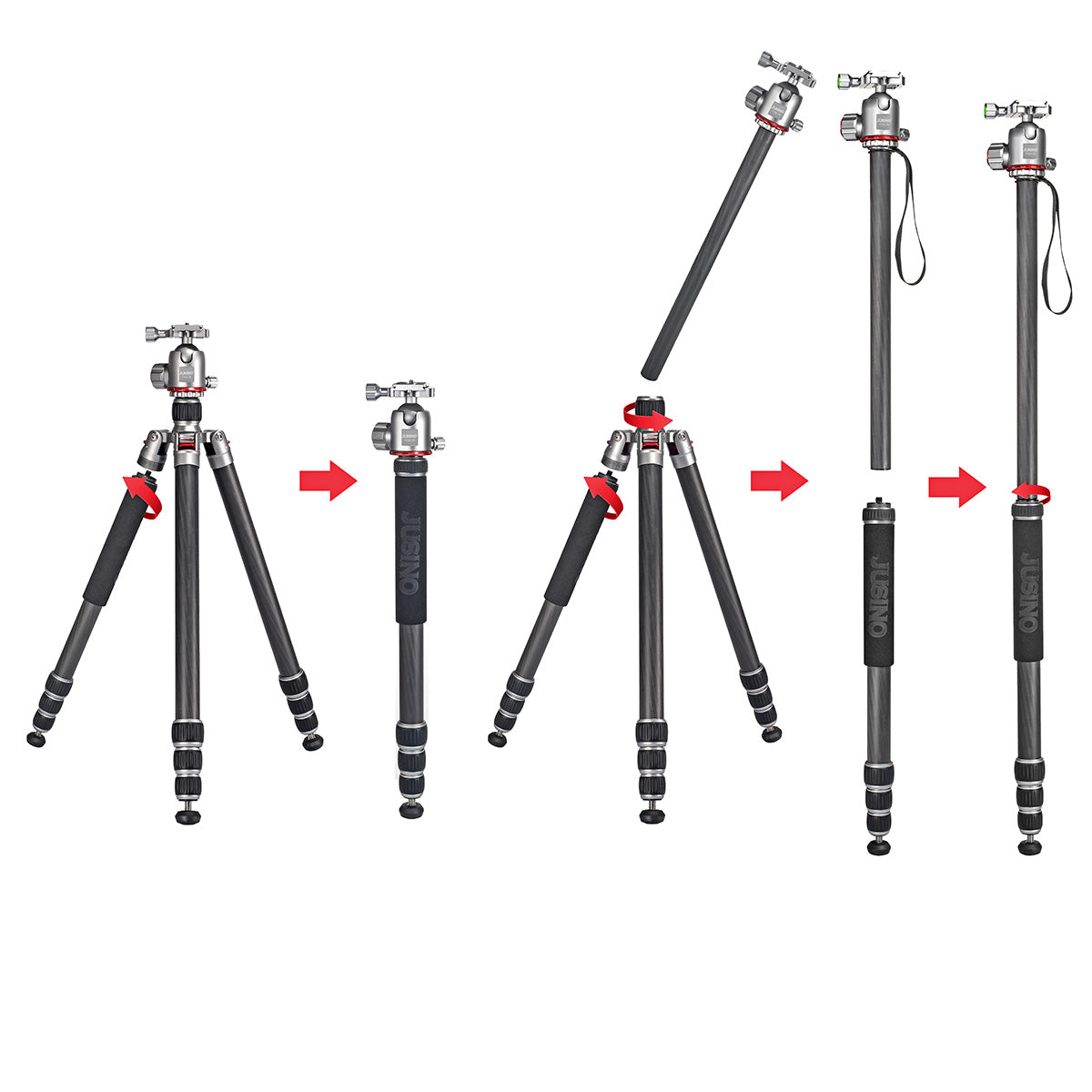 JUSINO Karbon Traveller Tripod mit Kugelkopf Monopod-Funktion bis 171,5cm 15kg TK-284C FGS-36