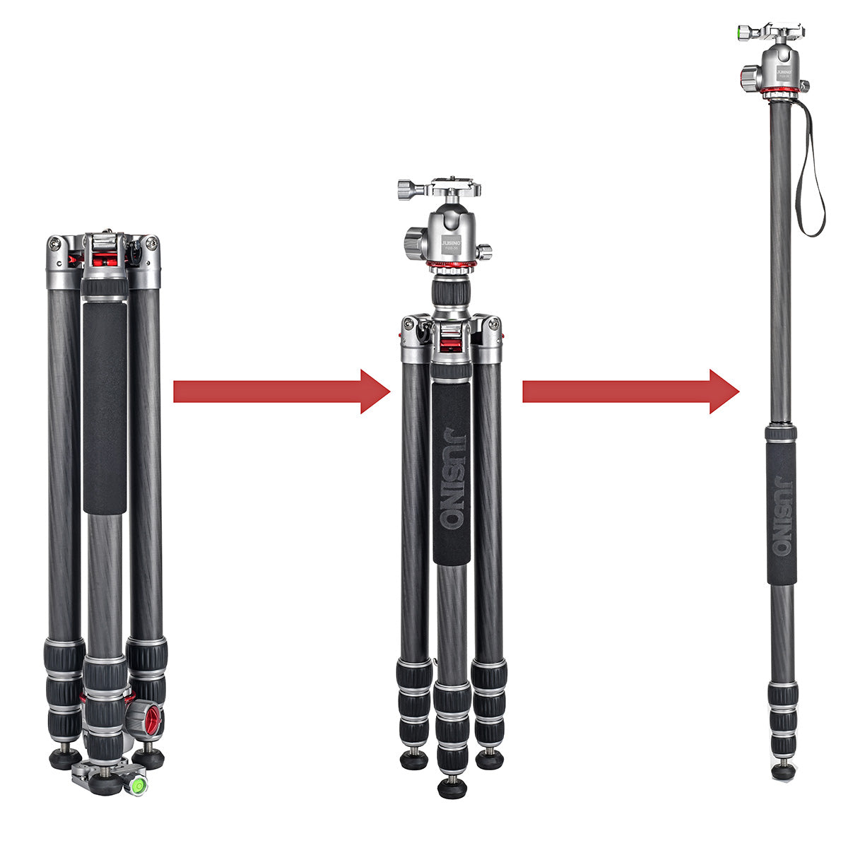JUSINO Karbon Traveller Tripod mit Kugelkopf Monopod-Funktion bis 171,5cm 15kg TK-284C FGS-36