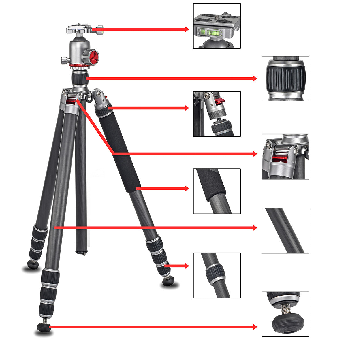 JUSINO Karbon Traveller Tripod mit Kugelkopf Monopod-Funktion bis 171,5cm 15kg TK-284C FGS-36