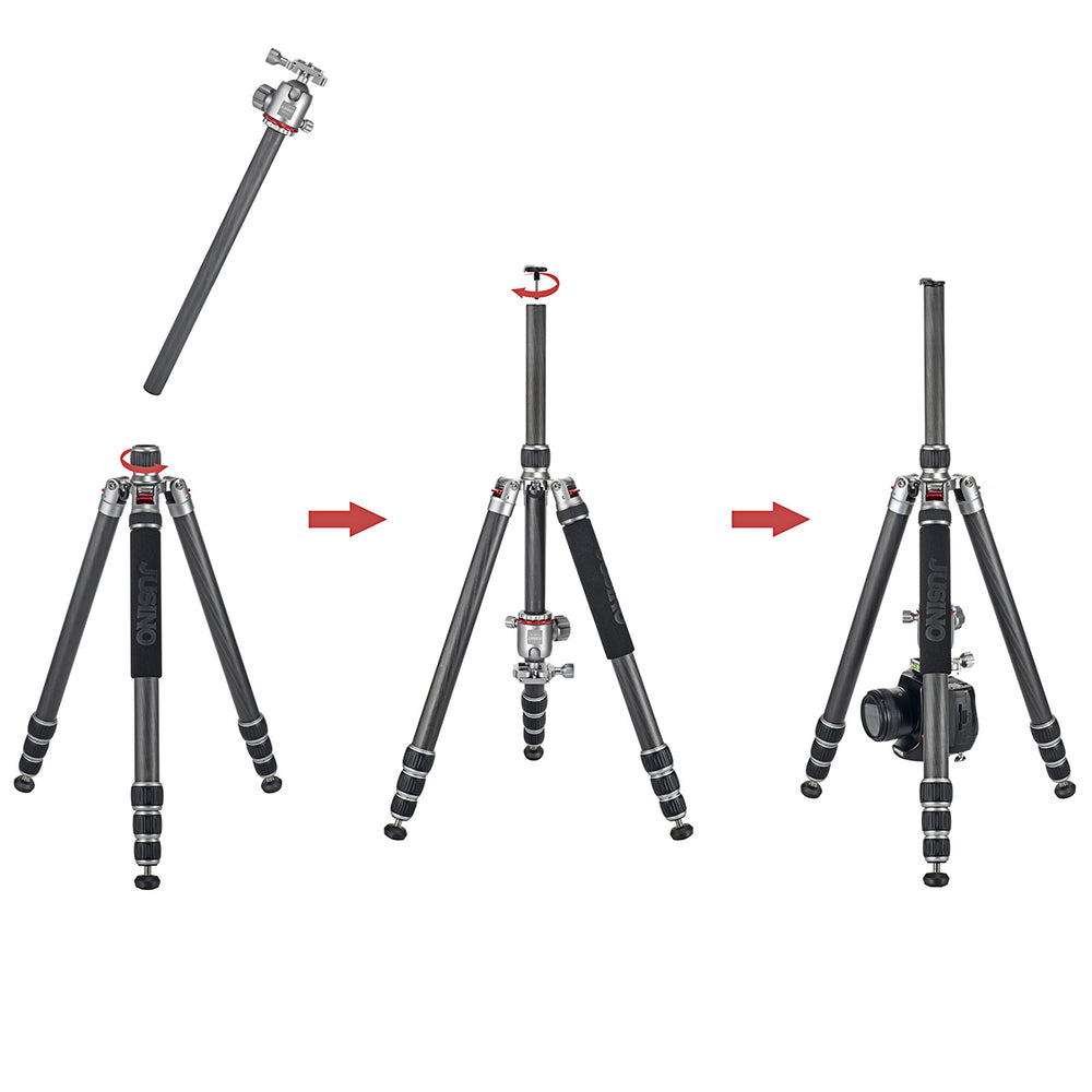 JUSINO Karbon Traveller Tripod mit Kugelkopf Monopod-Funktion bis 171,5cm 15kg TK-284C FGS-36