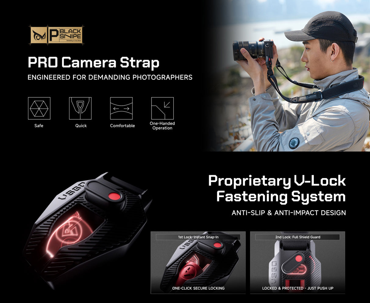 VSGO Black Snipe Pro Kameragurt – Profi-Schnellverschlussgurt - Stalker Black