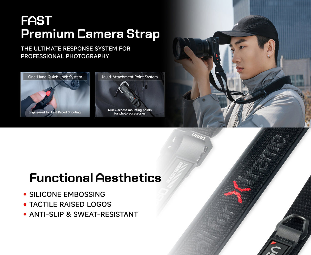 VSGO Black Snipe Pro Kameragurt – Profi-Schnellverschlussgurt - Stalker Black